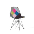 Patchwork Accent Chair Bohemian Style Fabric Chair With Chromed Legs Geometric Pattern Chair, 18D X 21W X 32H, Set Of 2 Colorful Fabric