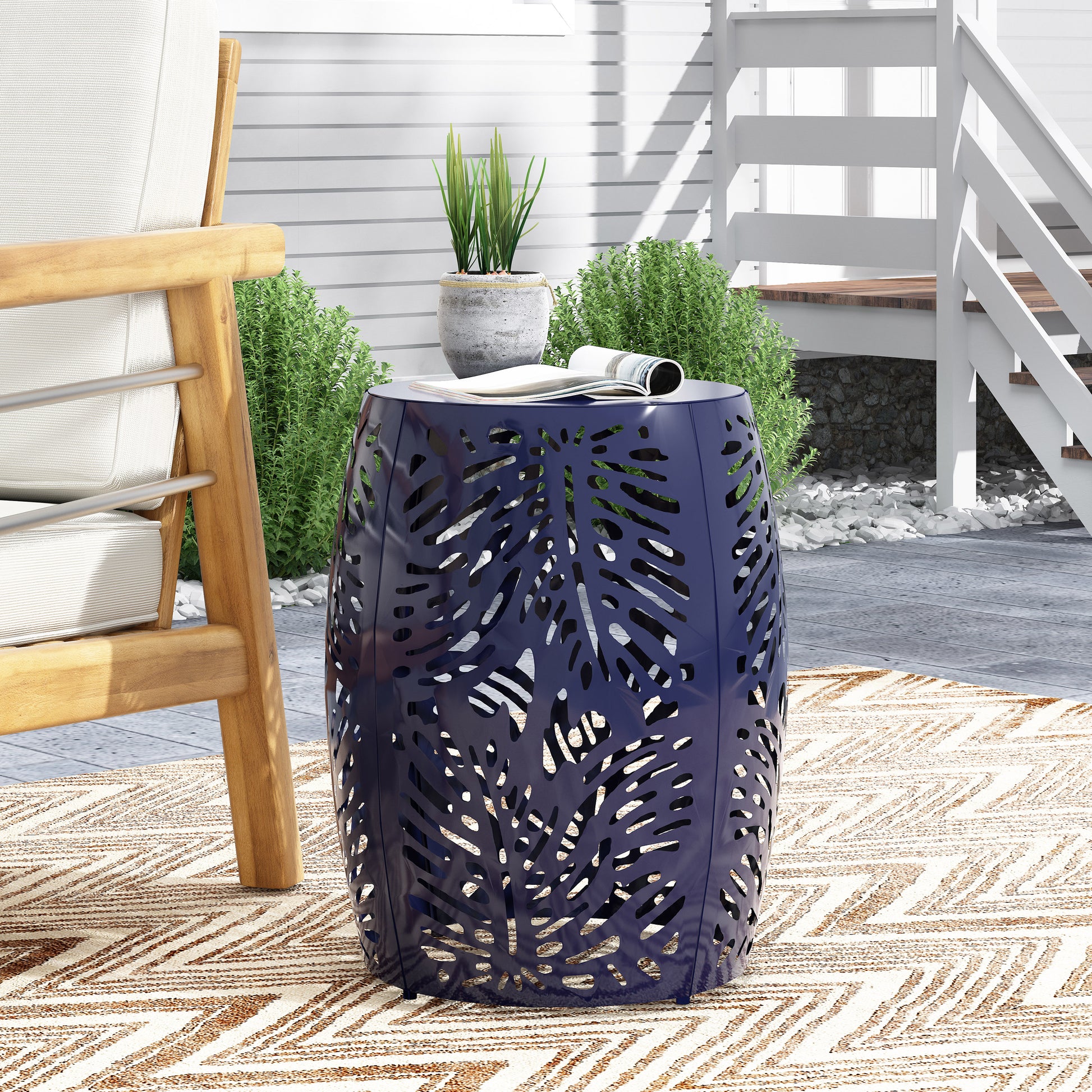 Metal End Table Large Navy Blue Iron