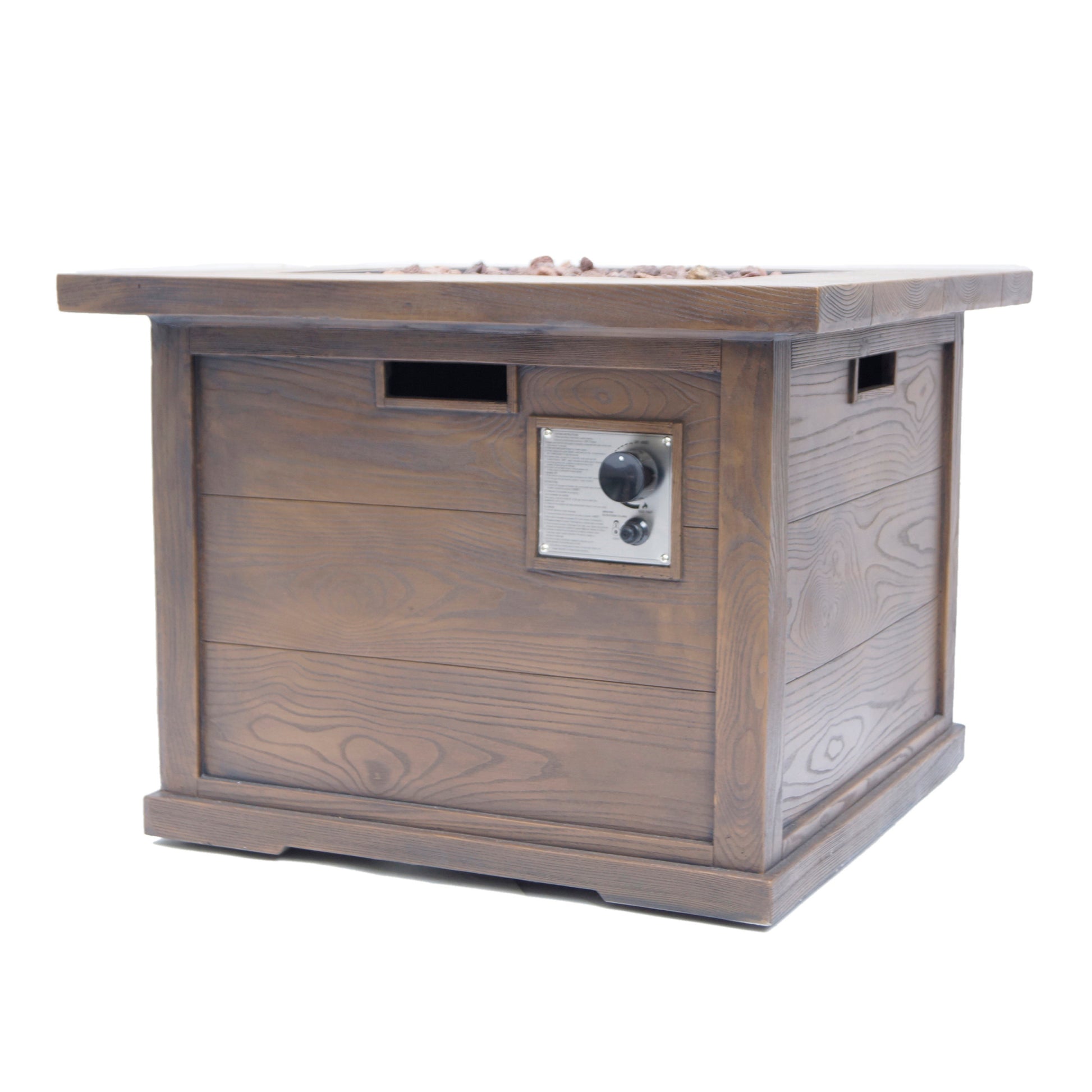 Patio Outdoor 24'' H X 32'' W Square Gas Burning Concrete Fire Pit Wood Pattern Brown 40,000 Btu Brown Garden & Outdoor Magnesium Oxide