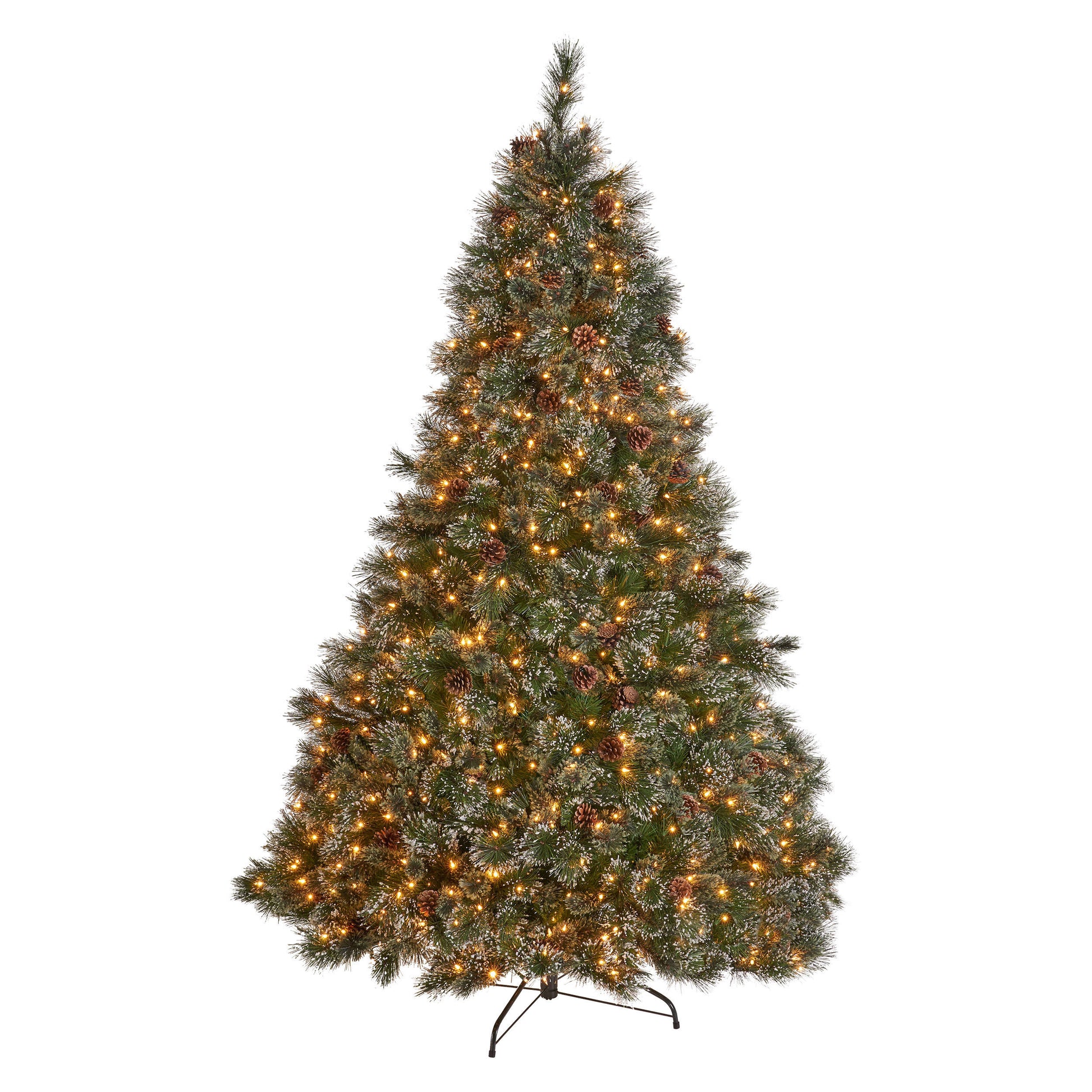 9' Cashmere And Snow Bristle Mixed Tree With 105 Pine Cones And 1200Clear Lights Ul,2317Tips,Dia:69 Green Pvc