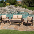 Honolulu 4Pc Pe Wicker Set Kd Brown Tan Pe Rattan Iron Waterproof Fabric