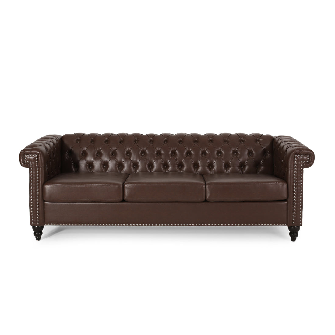 Sofa 3 Seater Dark Brown Pu 3 Seat