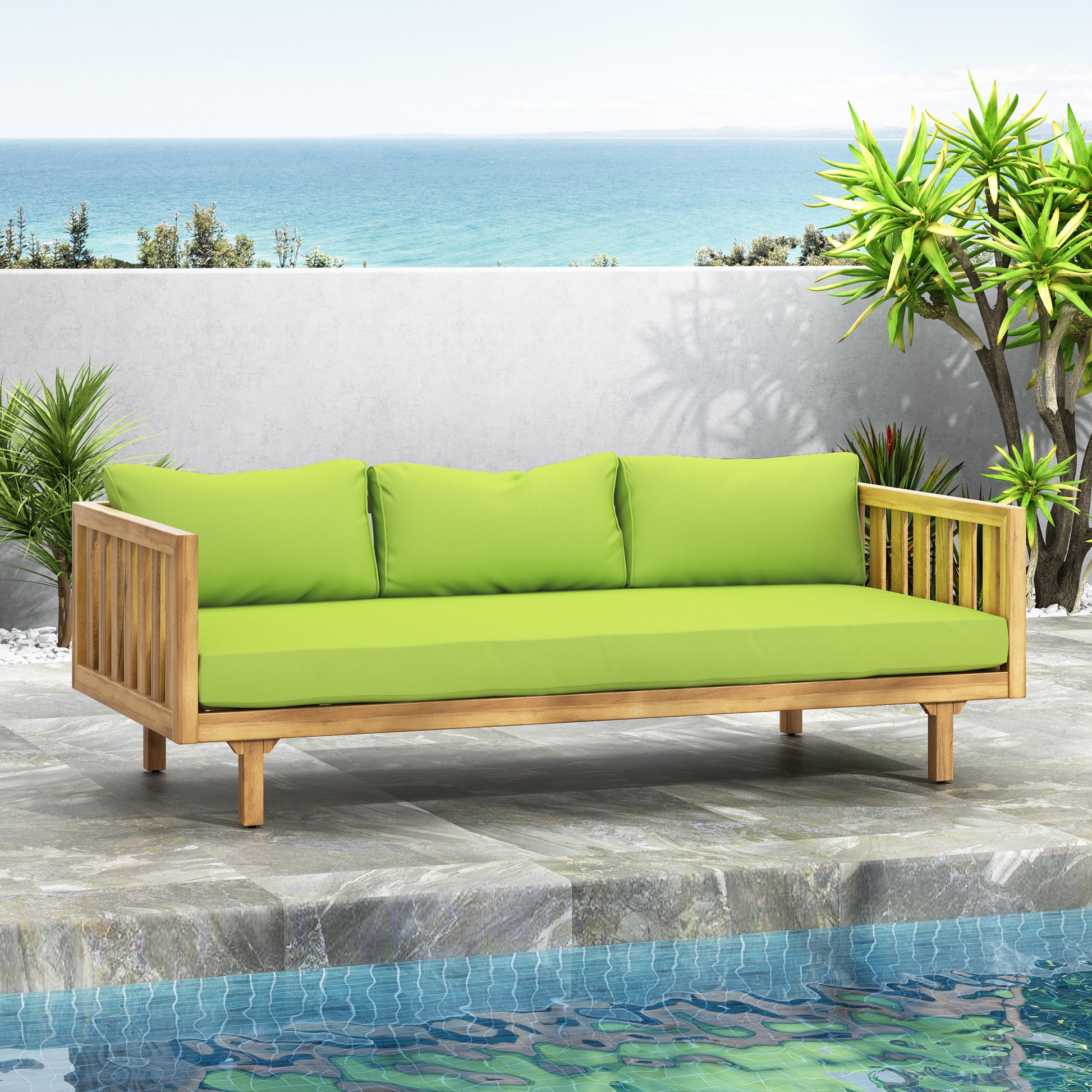 Claremont 3 Seater Daybed Teak Wood Waterproof Fabric