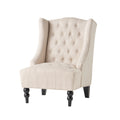 Hi Back Club Chair Light Beige Wood Fabric