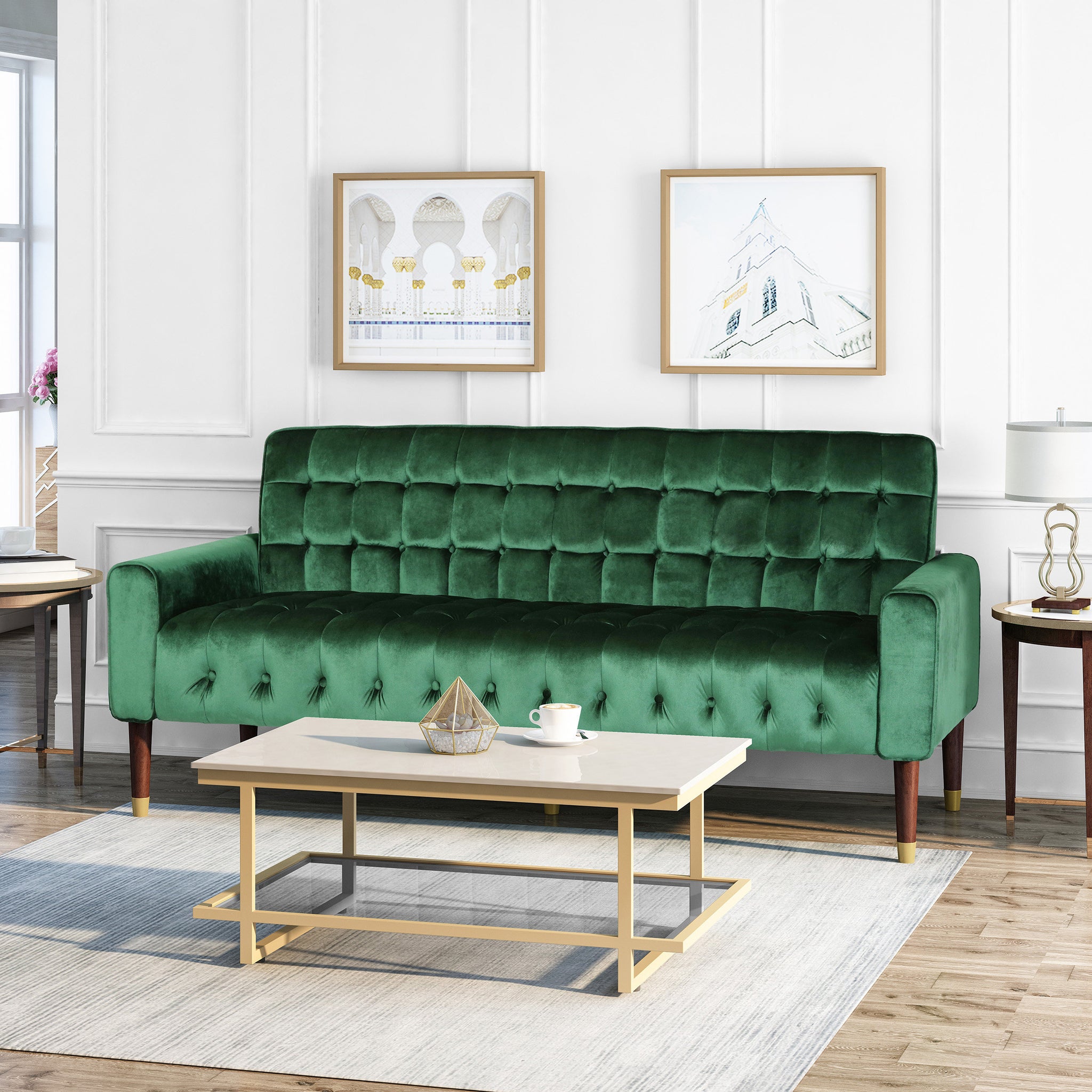 70 In. W Square Arms Velvet Straight Sofa,Living Room And Study Emerald Velvet 3 Seat