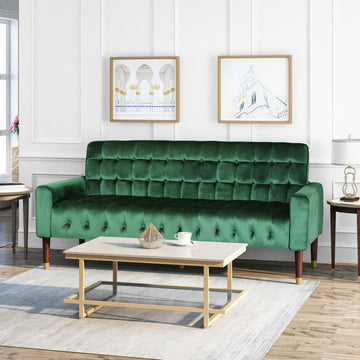 70 In. W Square Arms Velvet Straight Sofa,Living Room And Study Emerald Velvet 3 Seat