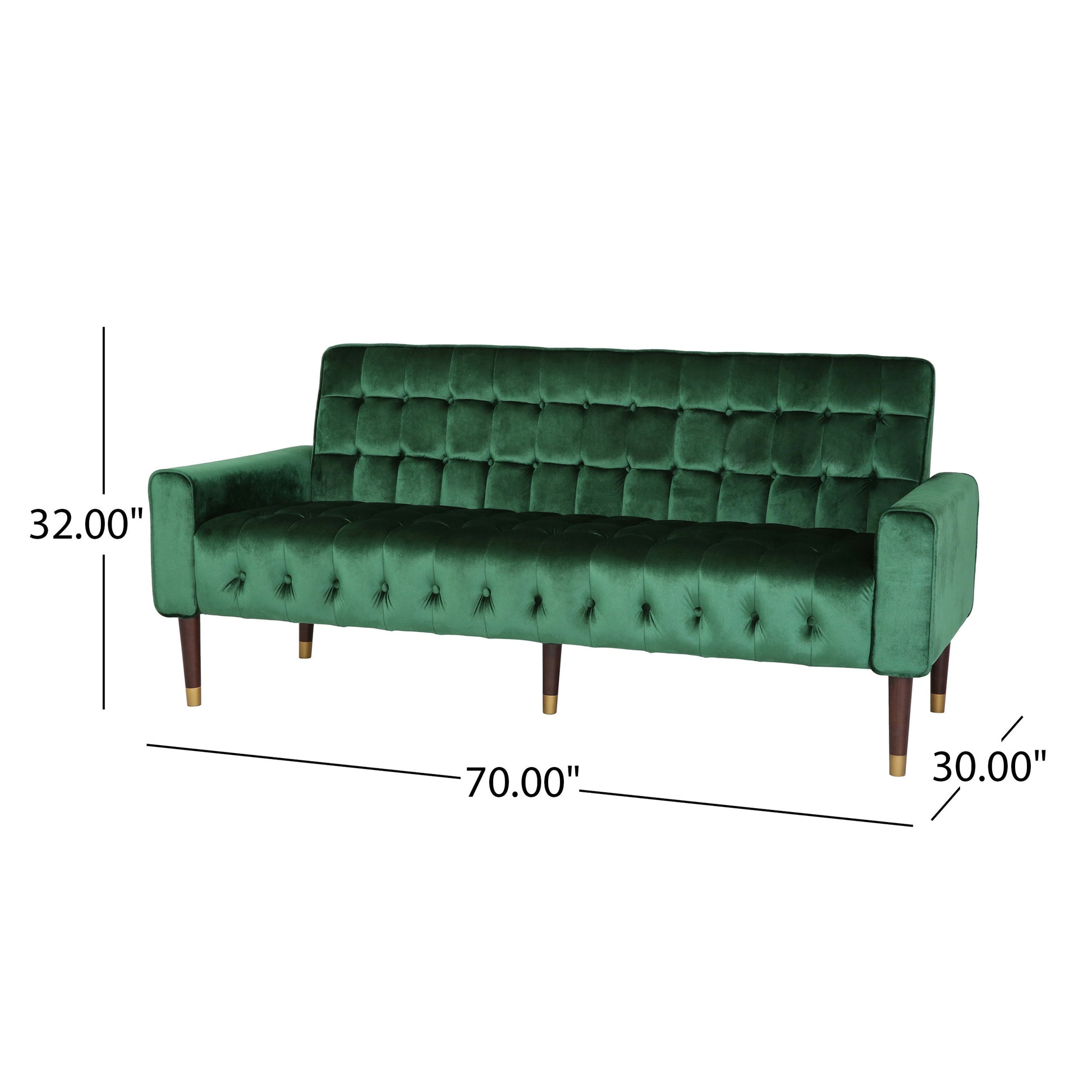 70 In. W Square Arms Velvet Straight Sofa,Living Room And Study Emerald Velvet 3 Seat