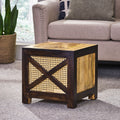 Westby Mango Wood And Cane Square Cube Ottoman Natural Wood