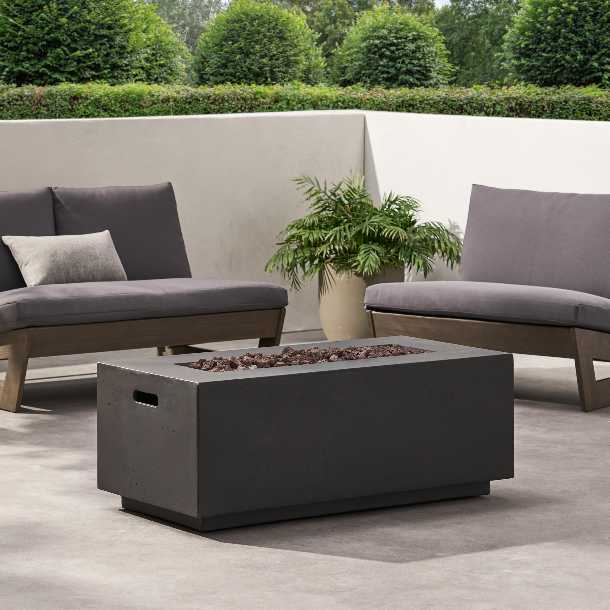 40" Outdoor 40,000 Btu Rectangular Mgo Concrete Propane Fire Pit, Light Grey Tank Cover Not Included Dark Grey Magnesium Oxide