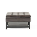 Square Ottoman With Storage And Bottom Rack Brown Pu