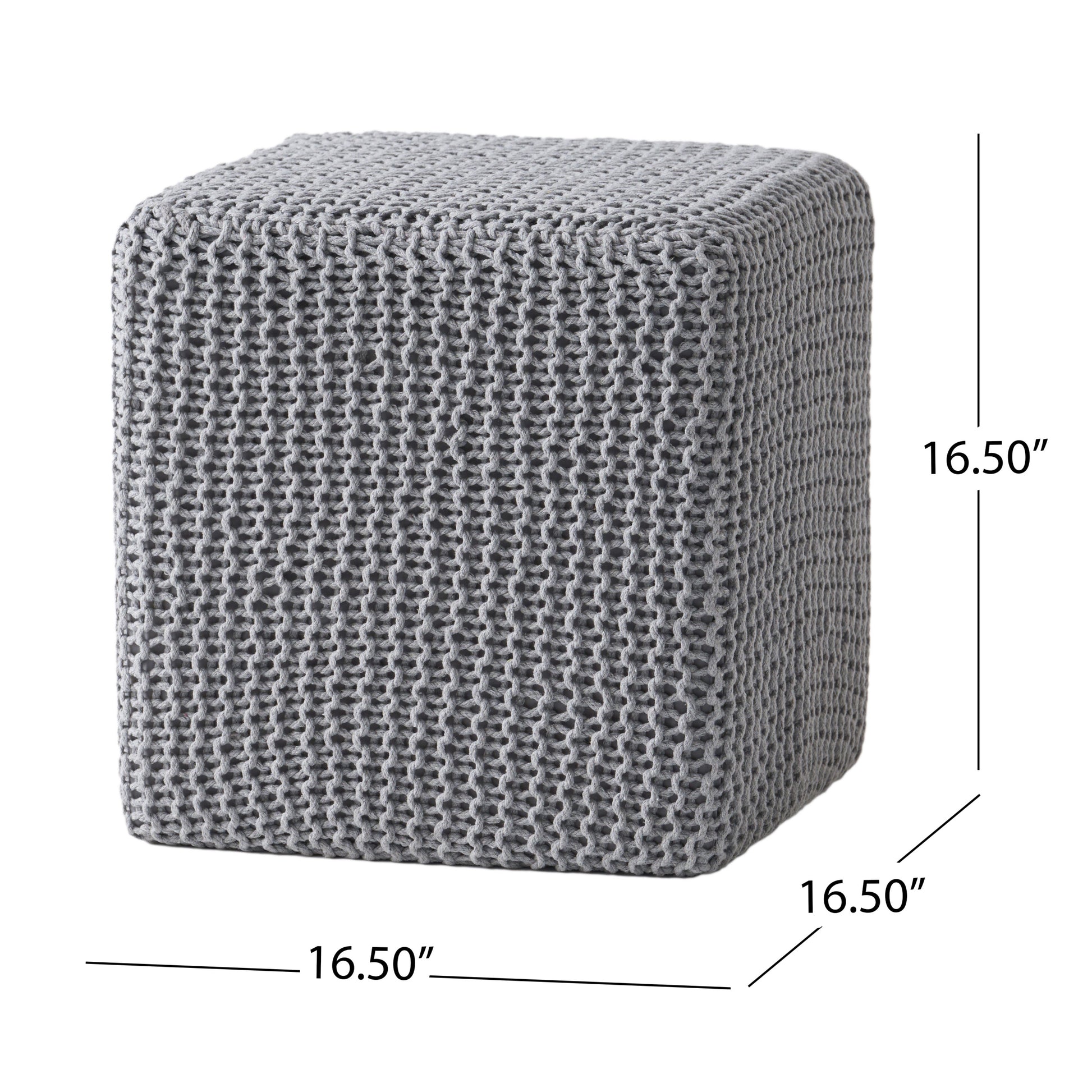 Knitted Foot Stool Light Grey Cotton