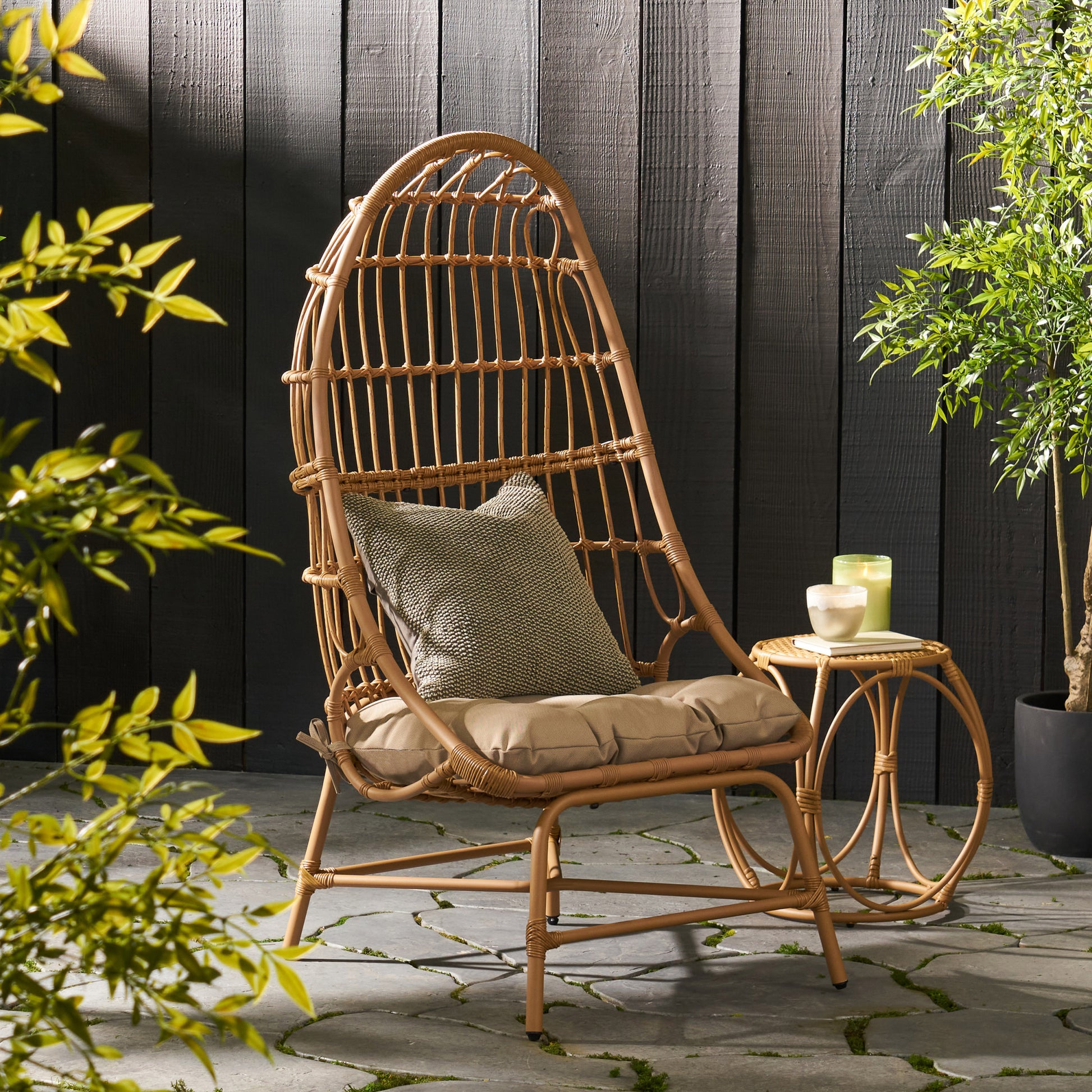 Elon Cocoon Chair Light Brown Pe Rattan Iron Waterproof Fabric