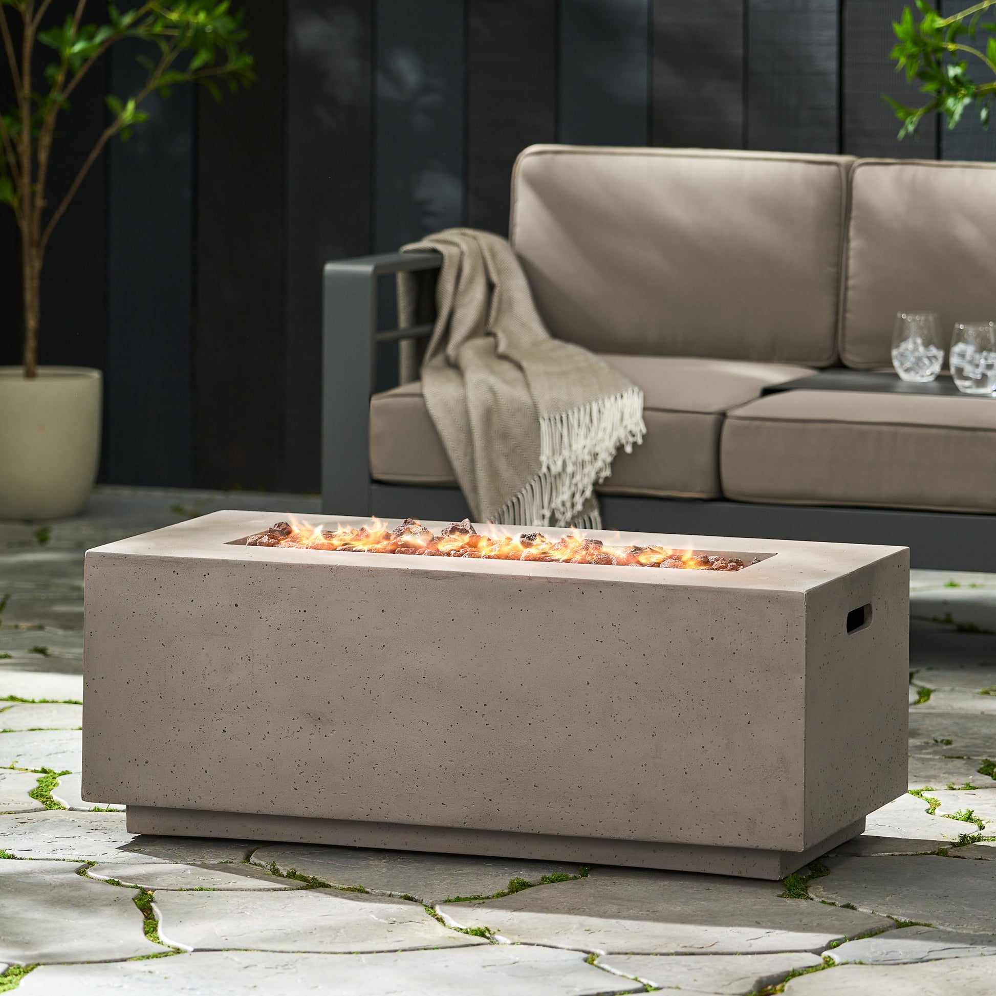 40" Outdoor 40,000 Btu Rectangular Mgo Concrete Propane Fire Pit, Dark Grey Tank Cover Not Included Light Grey Magnesium Oxide