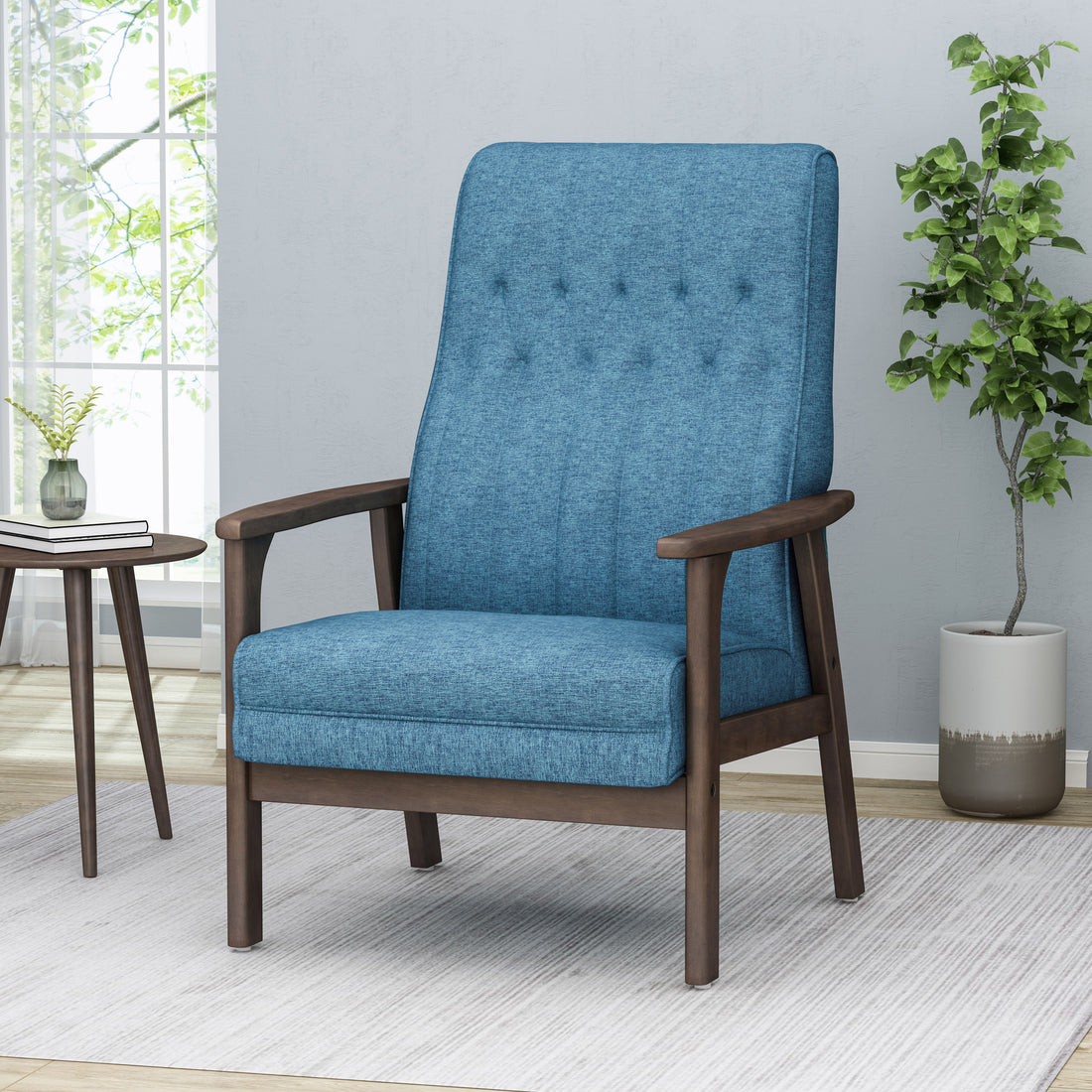 Accent Chair Blue Fabric