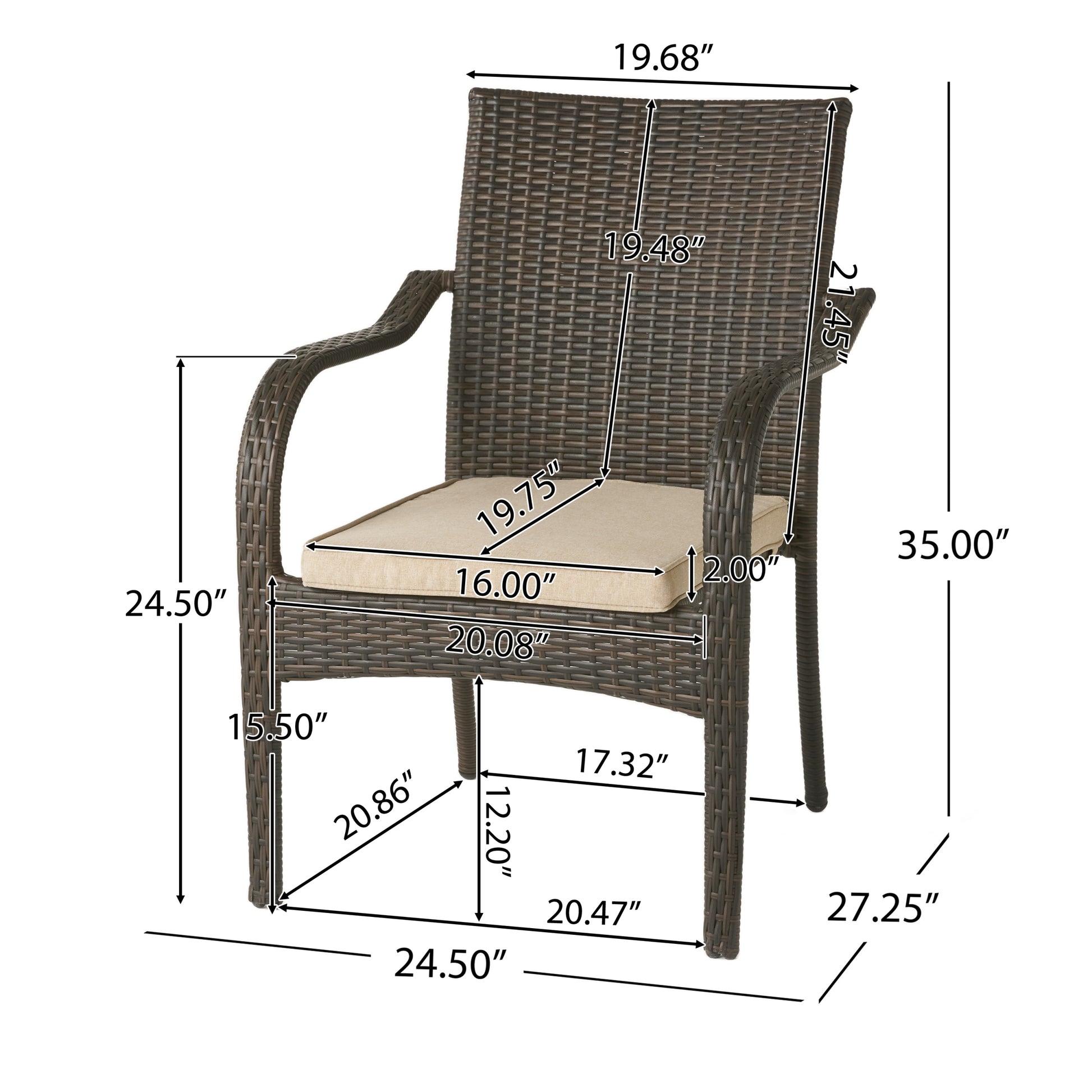 Stacking Chairs 4 Pcs Brown Rattan Metal