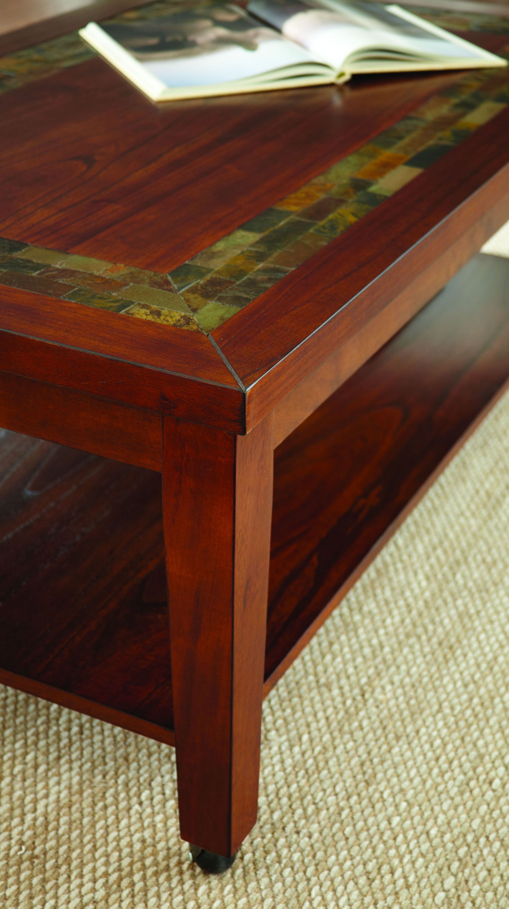 Classic Coffee Table With Bottom Shelf Antique Focal Point Wooden Construction, Brown Finish, Mobility Brown Solid Wood Mdf