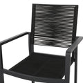 Outdoor Modern Aluminum Dining Chair With Rope Seat Set Of 2 , Dark Gray And Black Black Aluminium