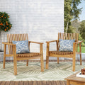 Outdoor Acacia Wood Slatted Club Chairs, Set Of 2, Teak Finish, Acacia Wood, 30