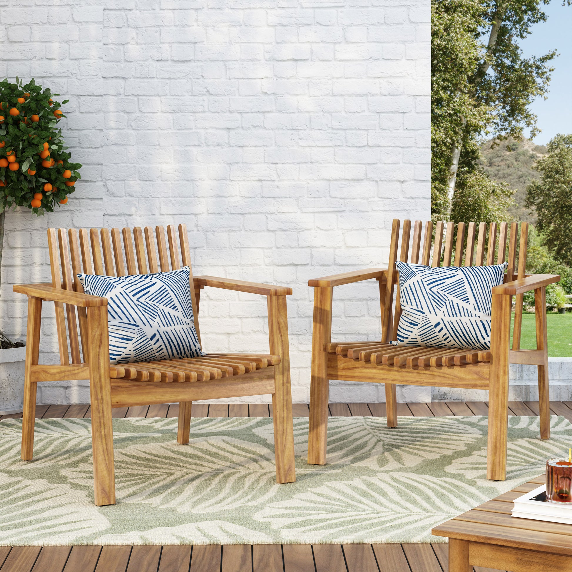 Outdoor Acacia Wood Slatted Club Chairs, Set Of 2, Teak Finish, Acacia Wood, 30"D X 28"W X 30.75"H Brown Acacia Wood