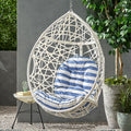 Marlin Hanging Egg Chair Basket White Blue Pe Rattan Iron Waterproof Fabric