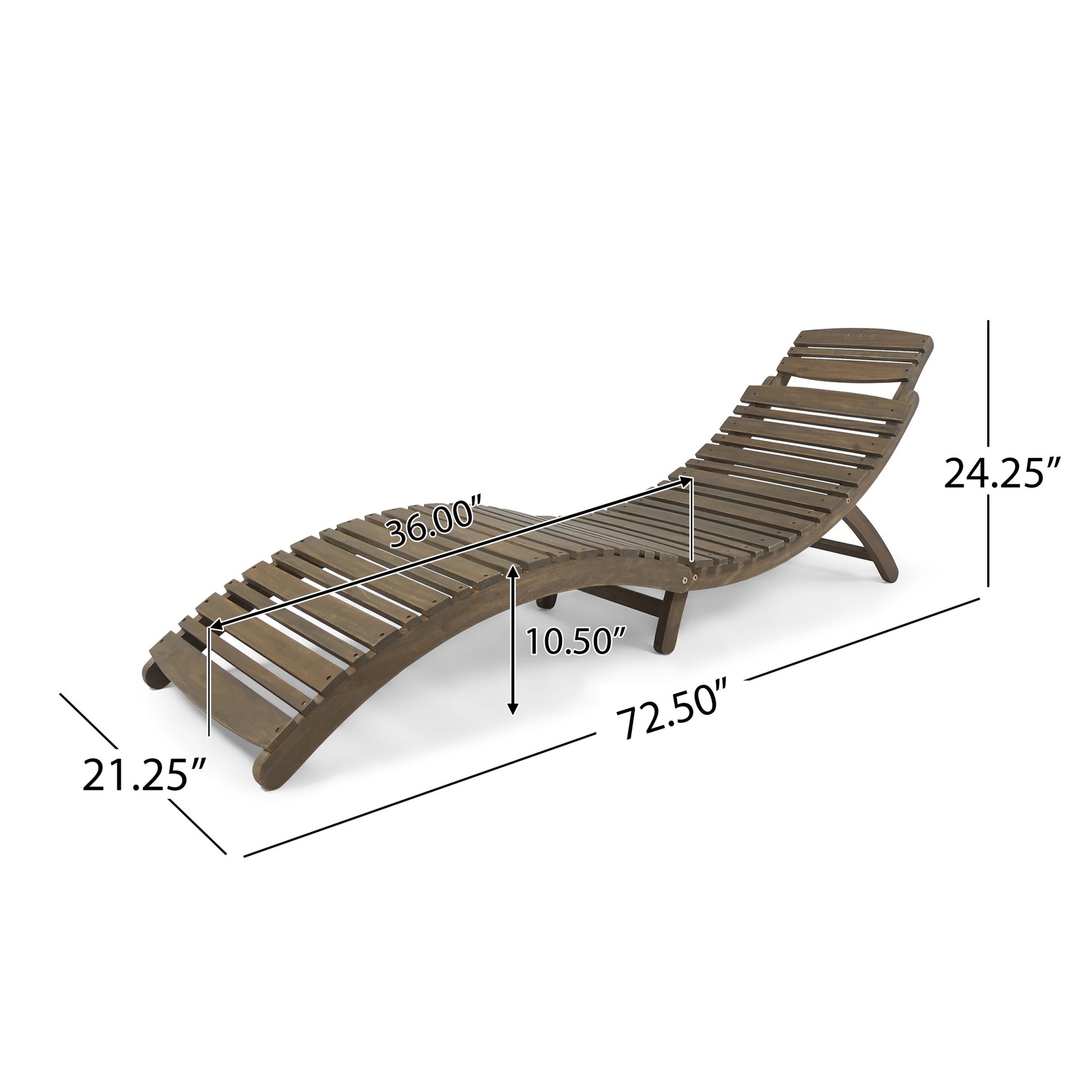 Lahaina Wood Foldable Chaise Lounge Grey Grey Wood