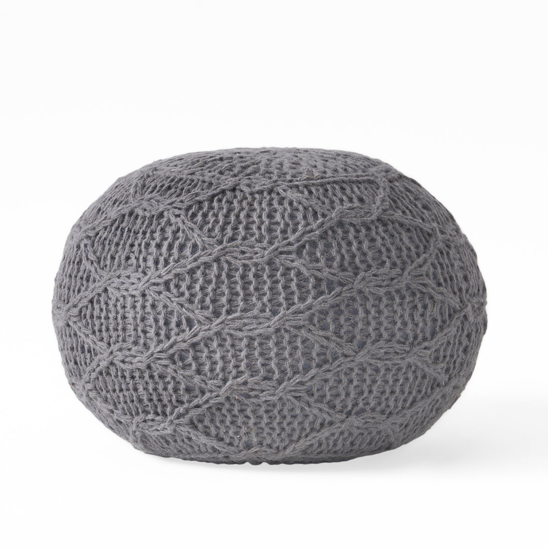 Malibu Knitted Wool 20 X 20 Round Pouf Charcoal Wool