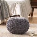 Malibu Knitted Wool 20 X 20 Round Pouf Charcoal Wool