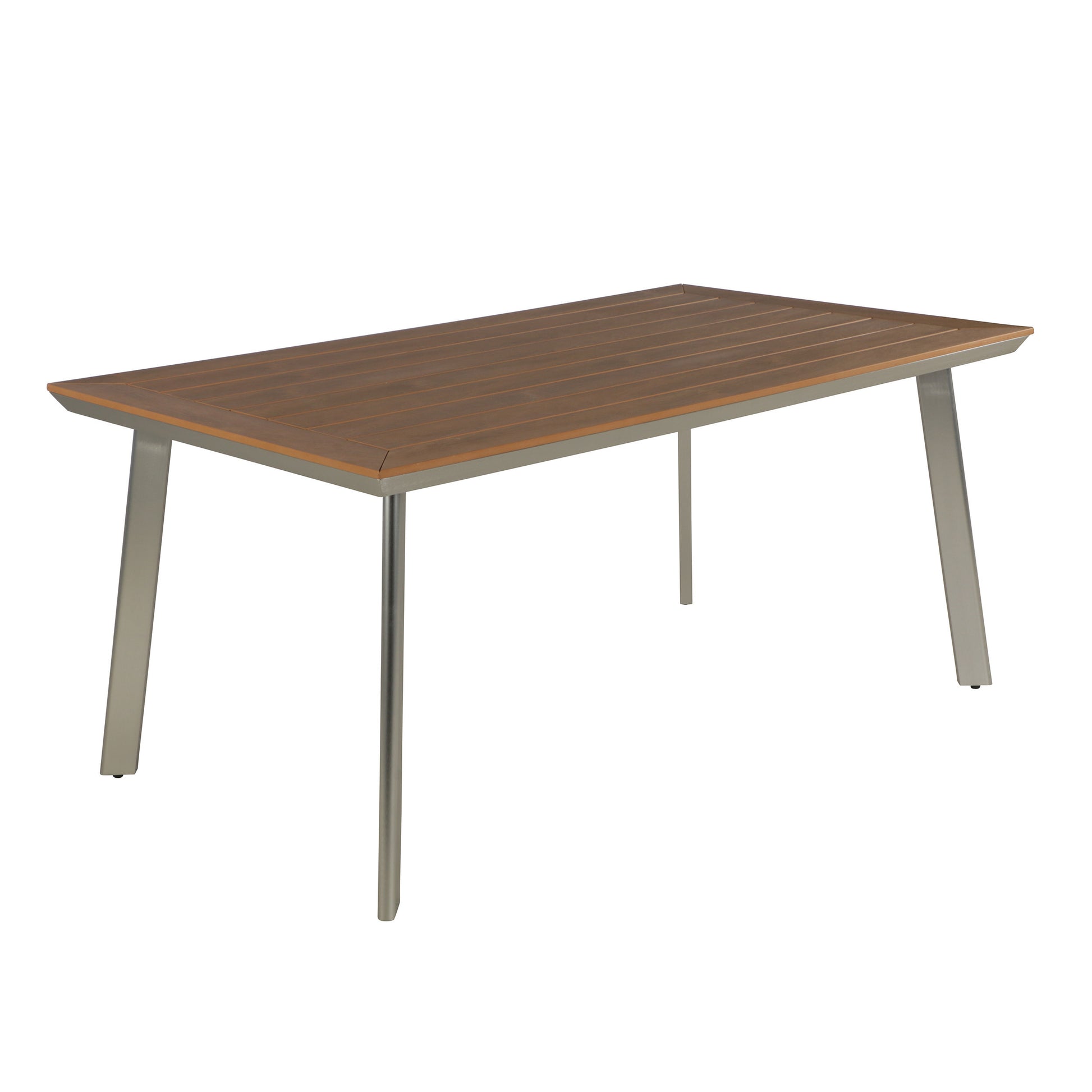 Leeds Dining Table With Faux Wood Top Silver Metal & Wood