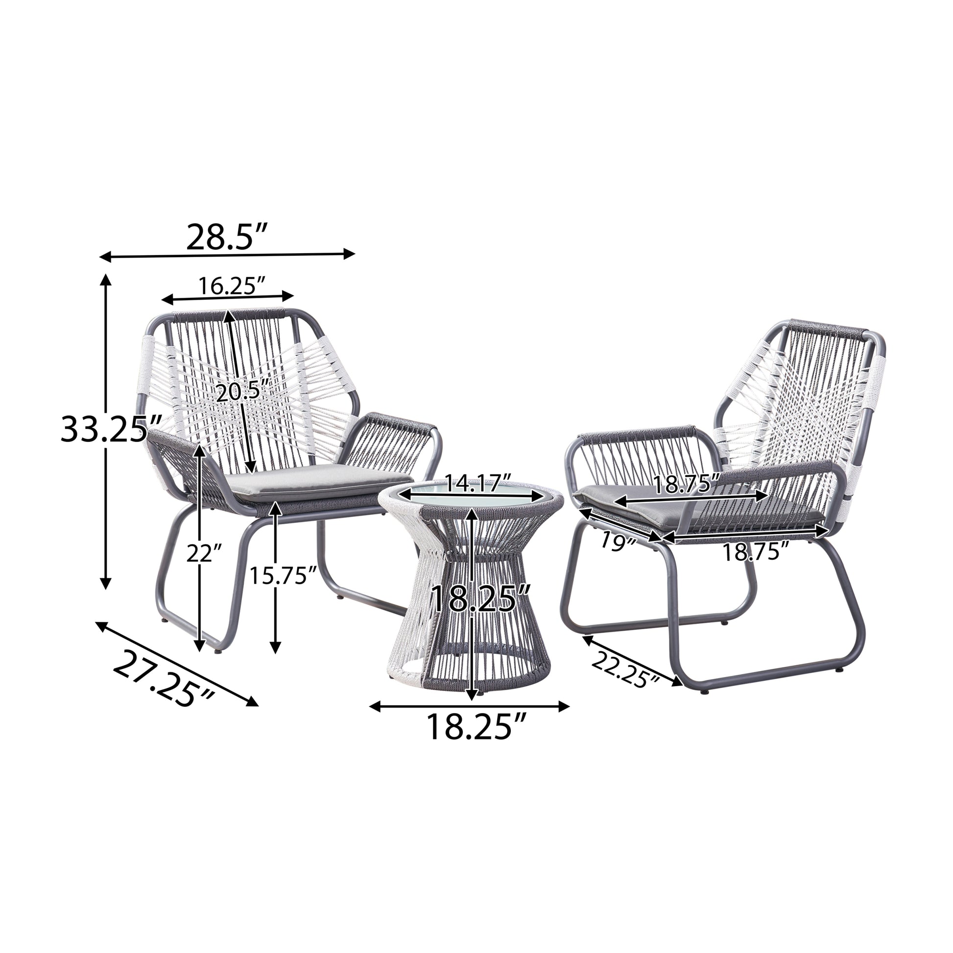 Idaho 3Pc Chat Set Gray Woven Rope
