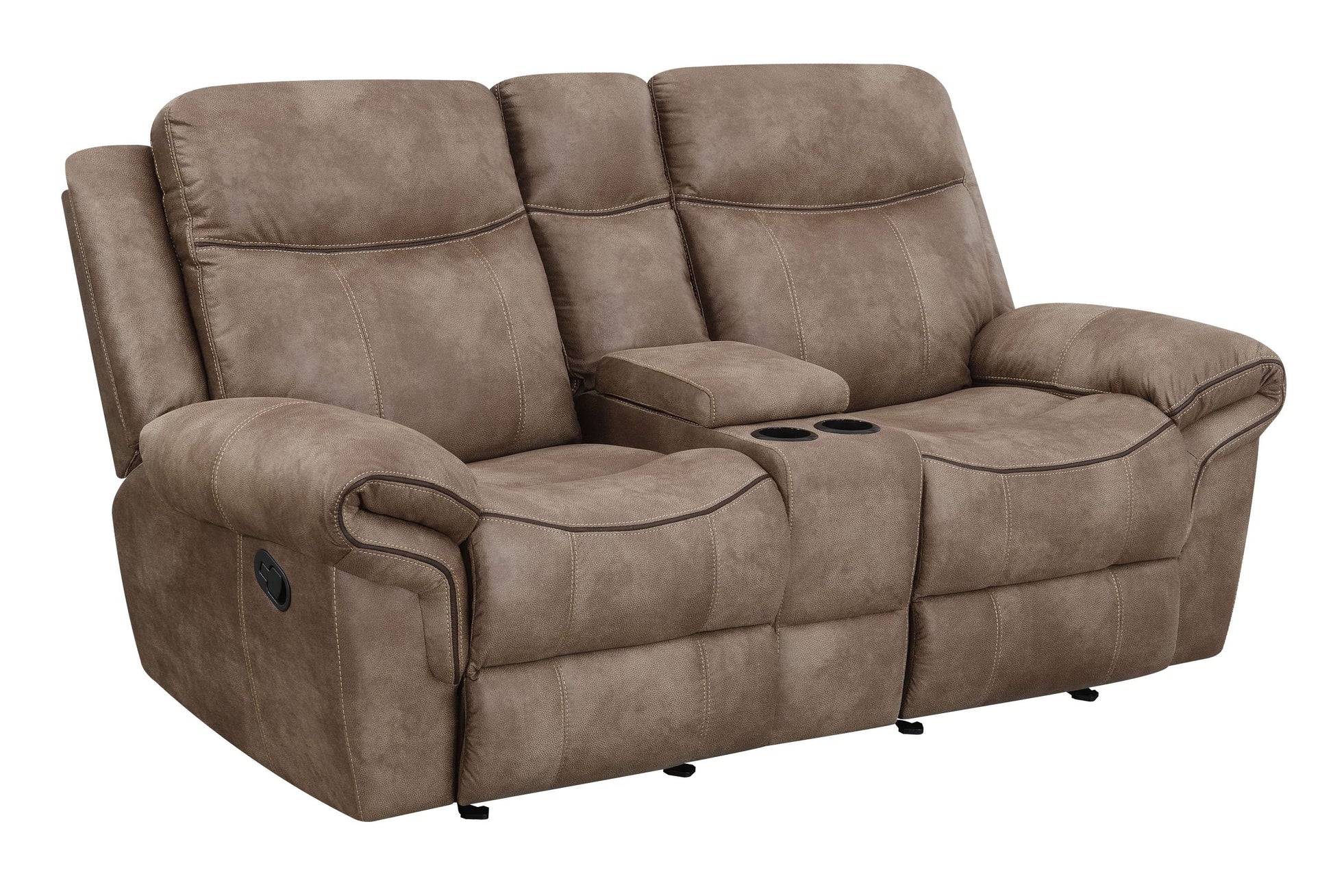 Nashville Glider Recliner Console Loveseat Light Brown Light Brown Faux Leather 2 Seat