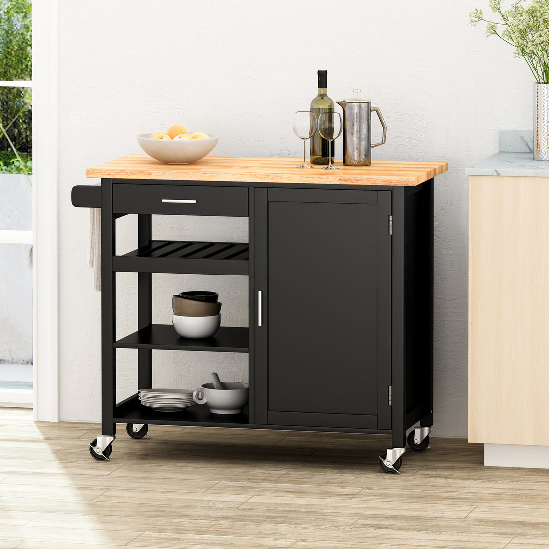 Kitchen Cart Black Wood