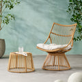 Elaine Chair & Side Table Light Brown Pe Rattan Iron Waterproof Fabric