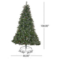 9' Glitter Bristle Mixed Hinged Tree With 72 Red Berry And 73 Pine Cones And 2099 Tips,Dia:66 Green Pvc