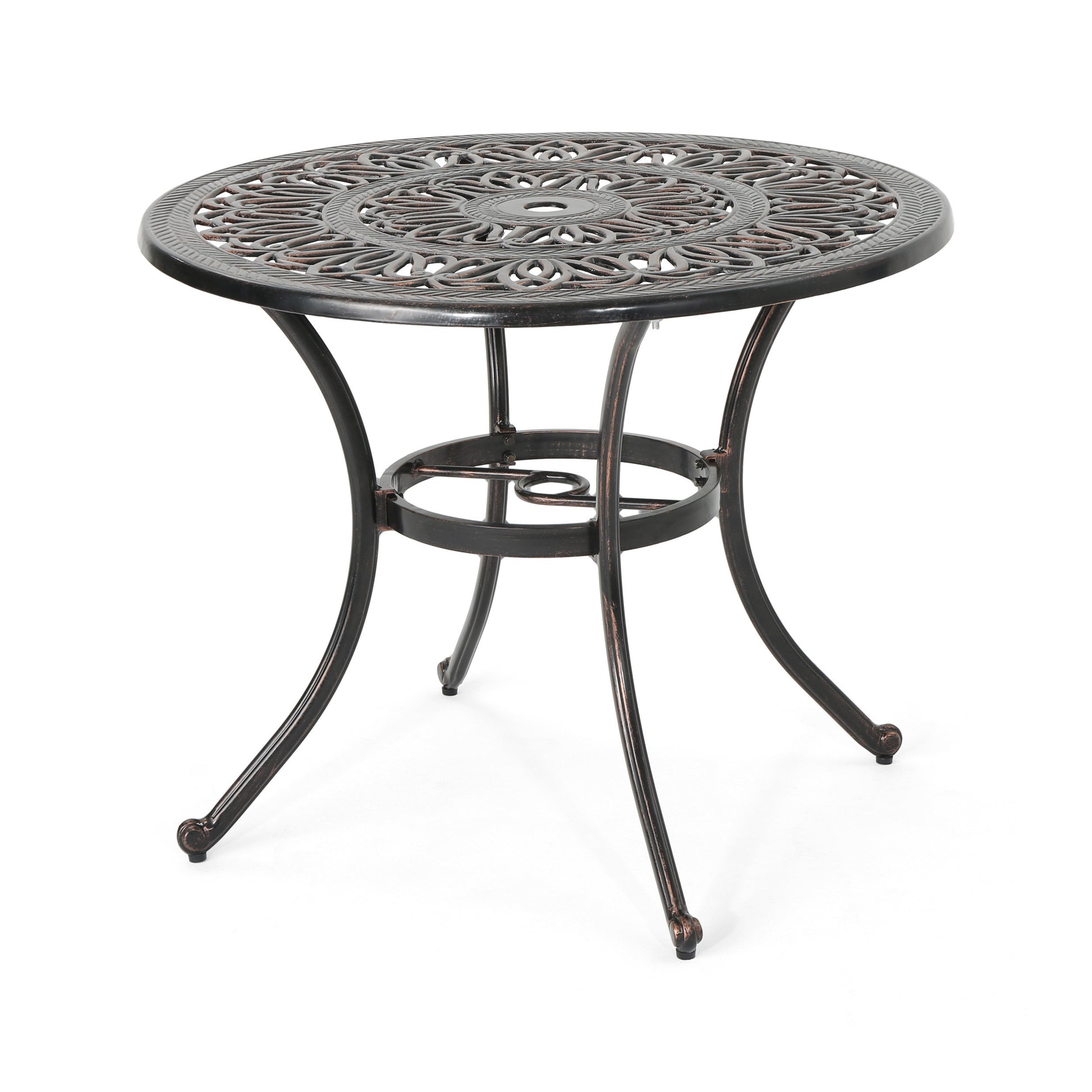 Outdoor Round Cast Aluminum Dining Table, Shiny Copper Copper Aluminium