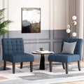 Accent Chair Set Of 2 Pcs Navy Blue Fabric