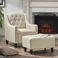 Upholstered Armchair With Ottoman Beige Fabric