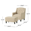 Upholstered Armchair With Ottoman Beige Fabric