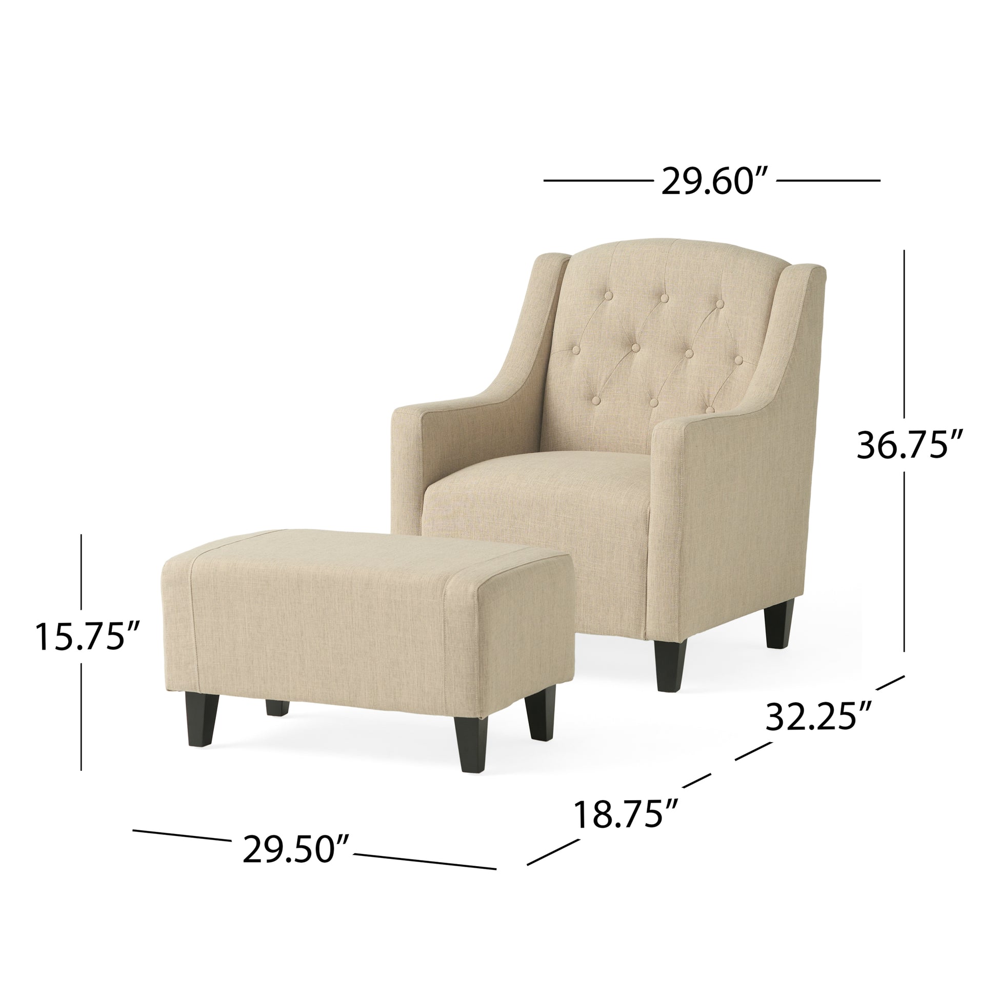 Upholstered Armchair With Ottoman Beige Fabric