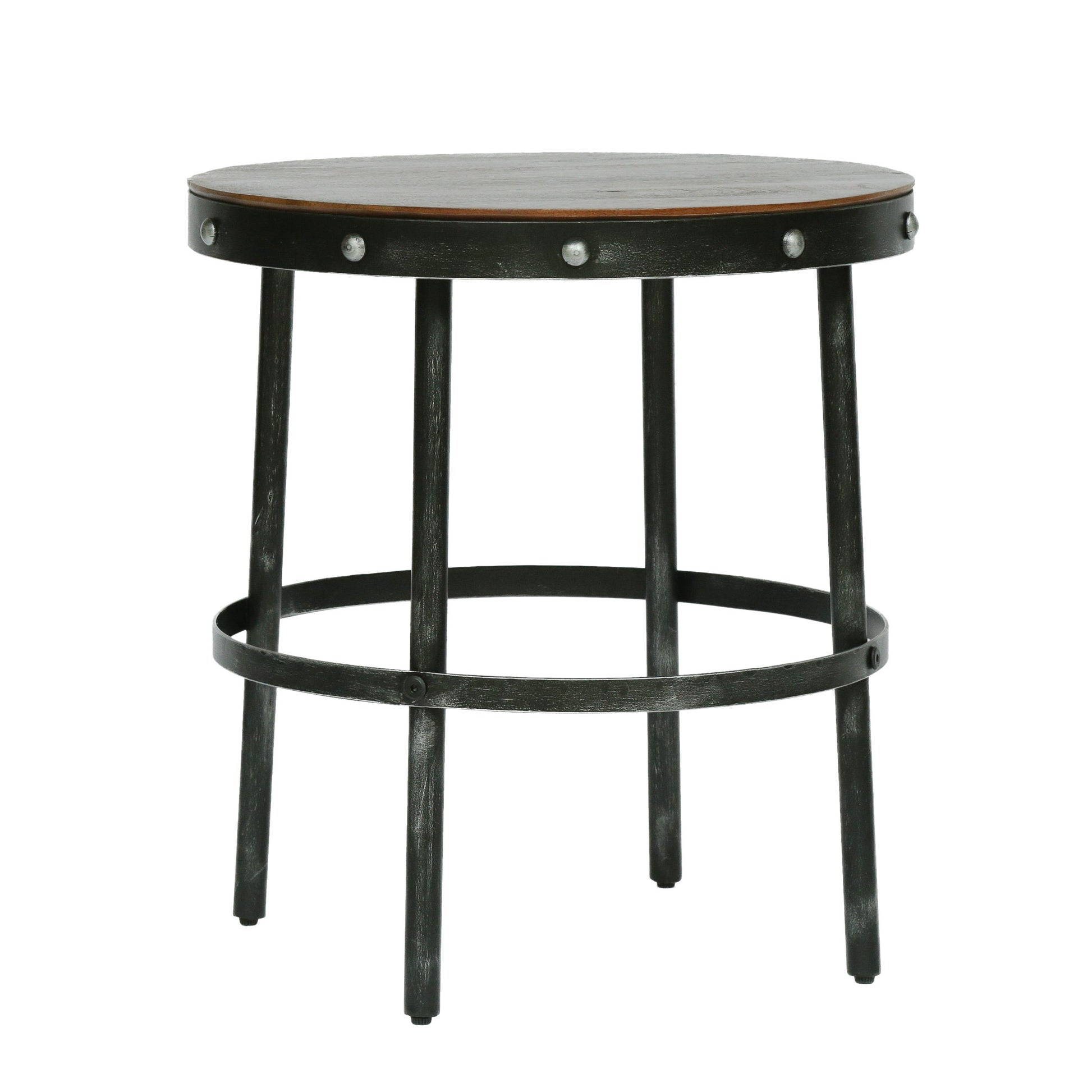 Rivet Side Table Brown Antique Bronze Metal & Wood