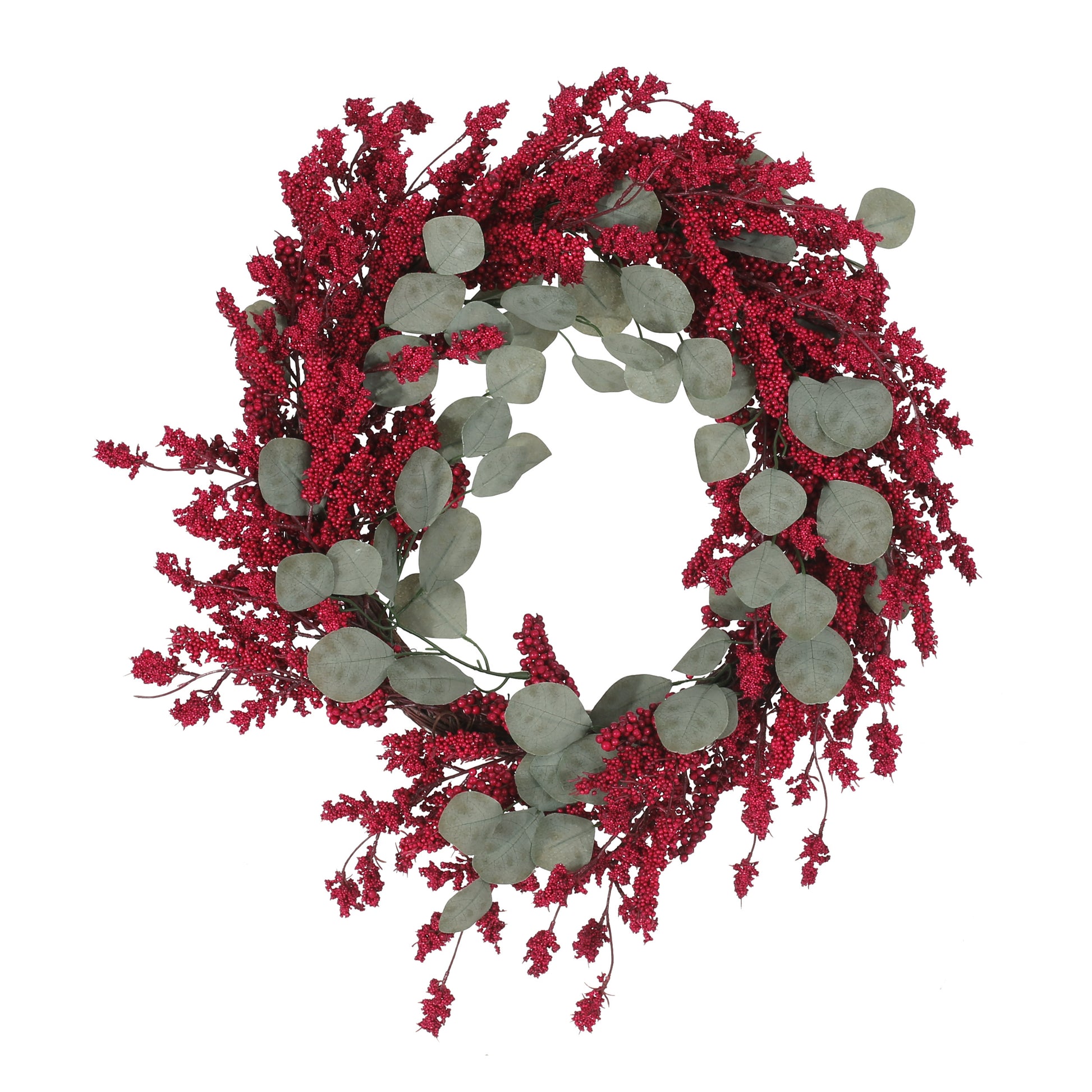 29" Eucalyptus Berry Wreath Red Polyester