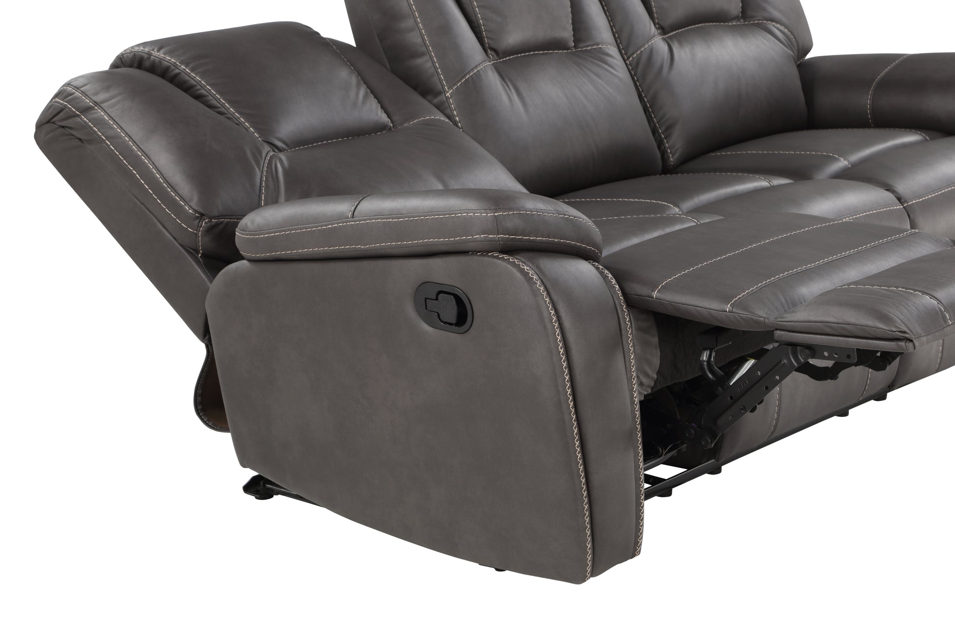 Katrine Pu Manual Sofa Charcoal Black Faux Leather 3 Seat