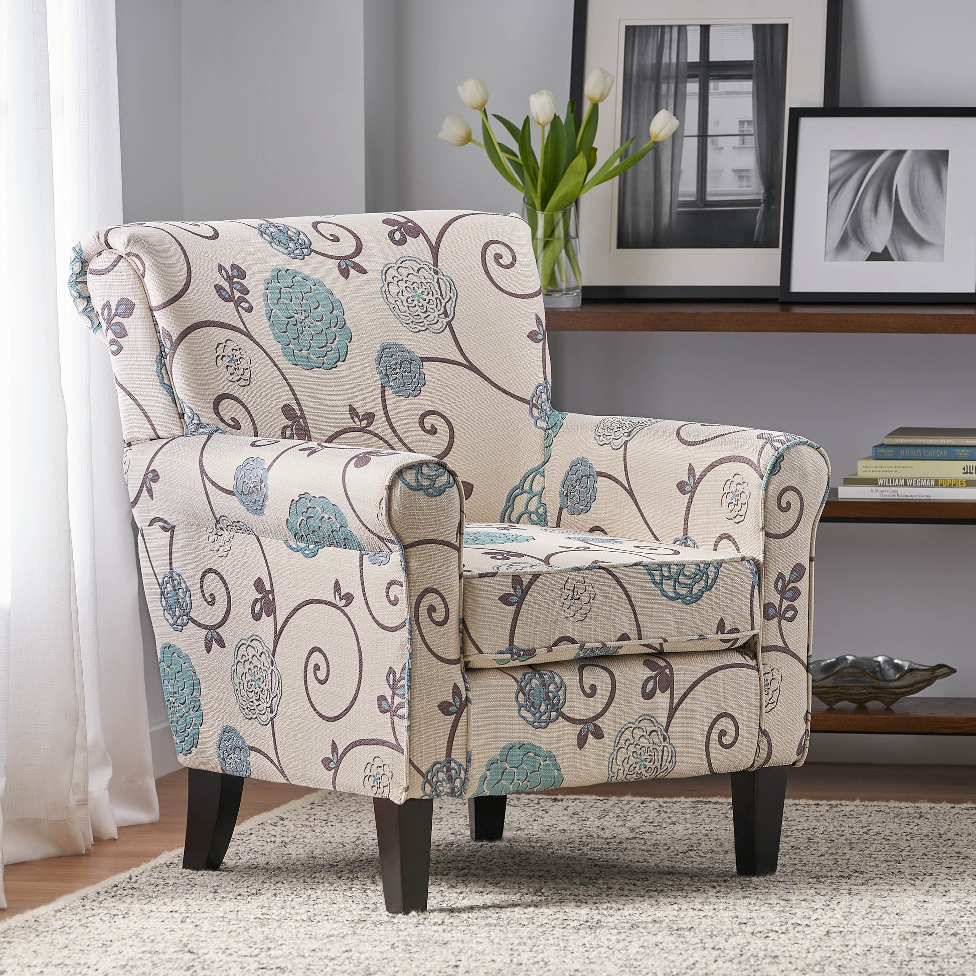 Jasmine Club Chair White Blue Fabric