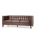 Mirod Comfy 3 Seat Sofa With Tufted Backmodern For Living Room Dark Brown Pu 3 Seat