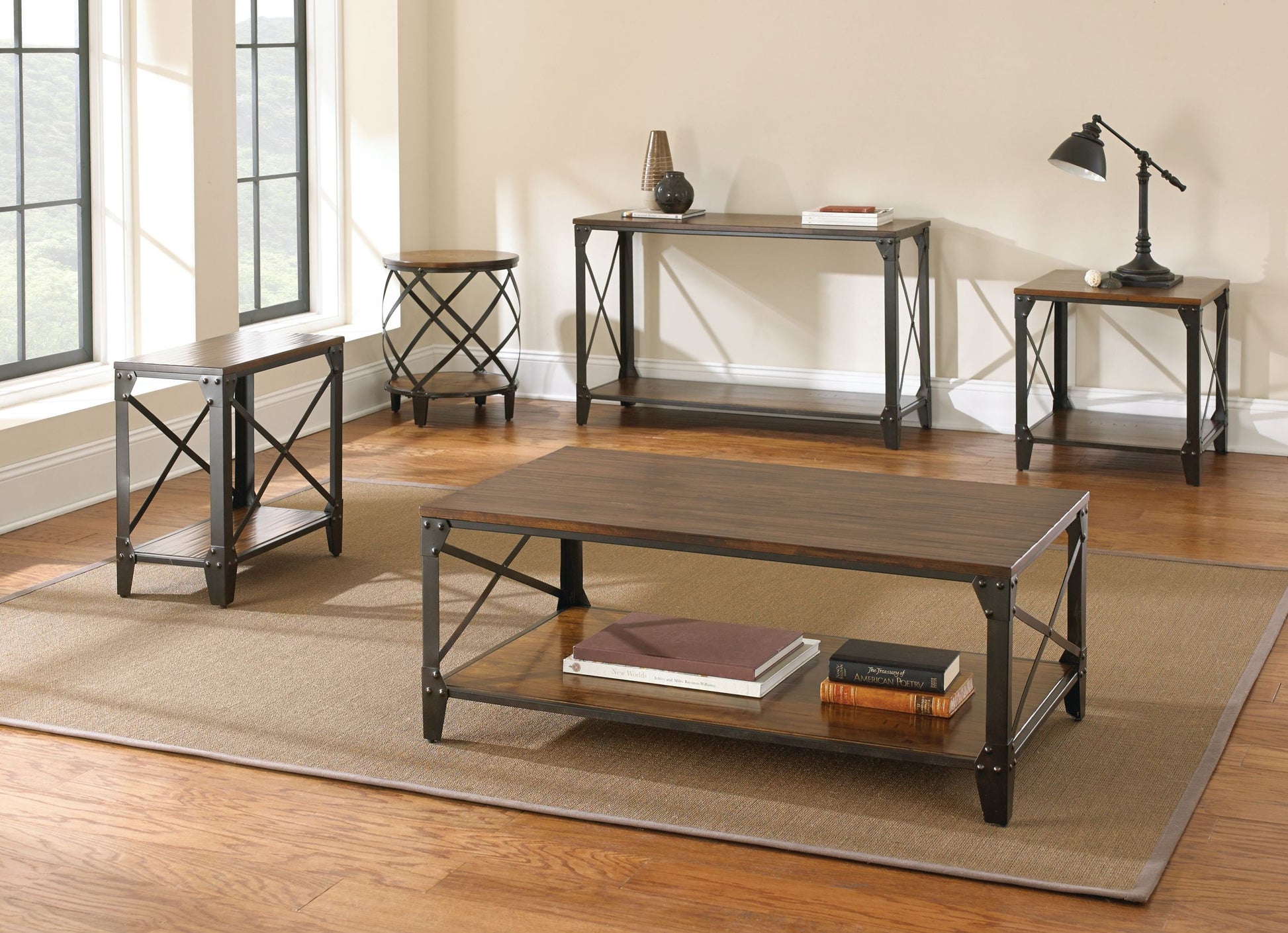 Winston Round End Table Brown Brown Iron