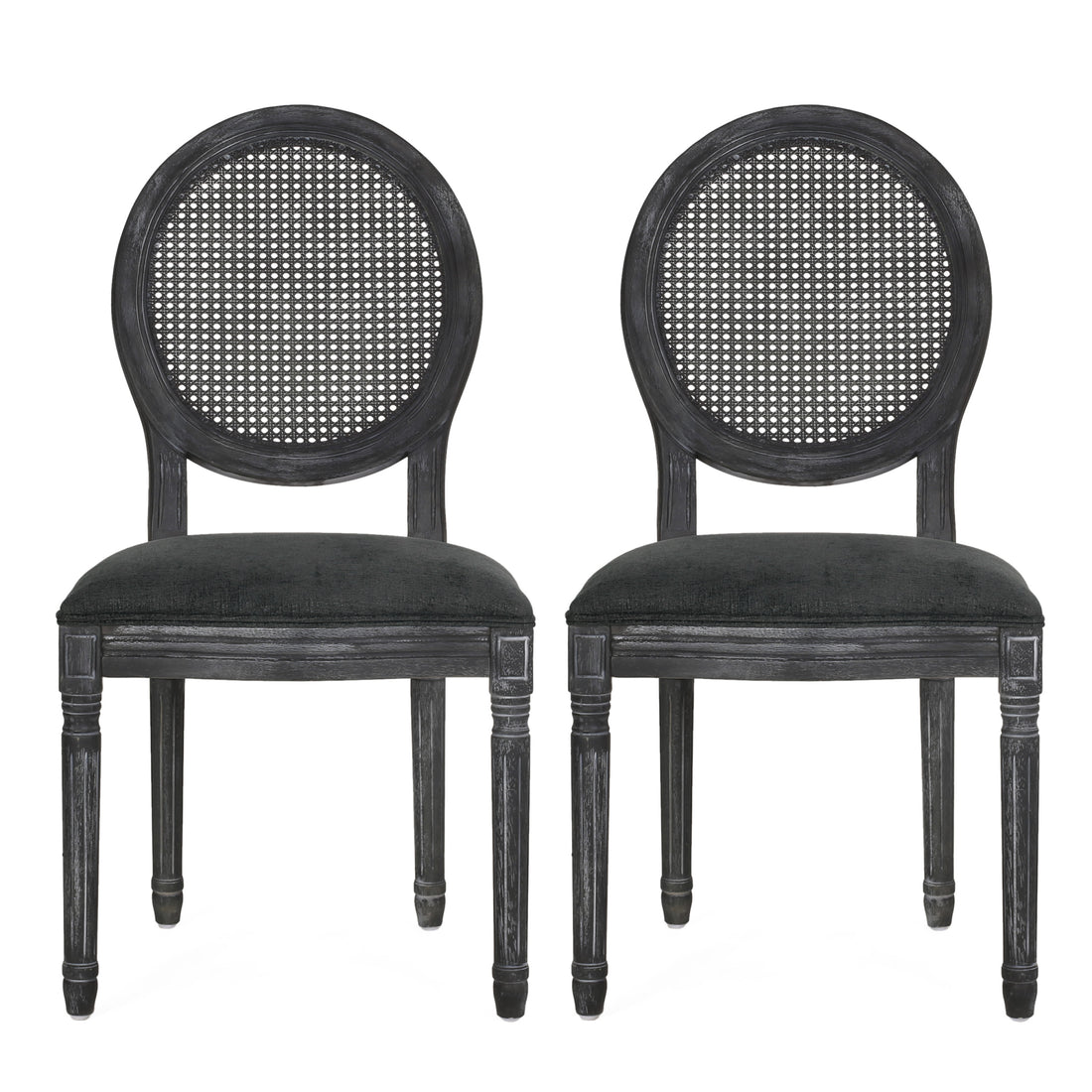 Dinning Chairs Mp2 Set Of 2 Grey Wood Fabric Rattan