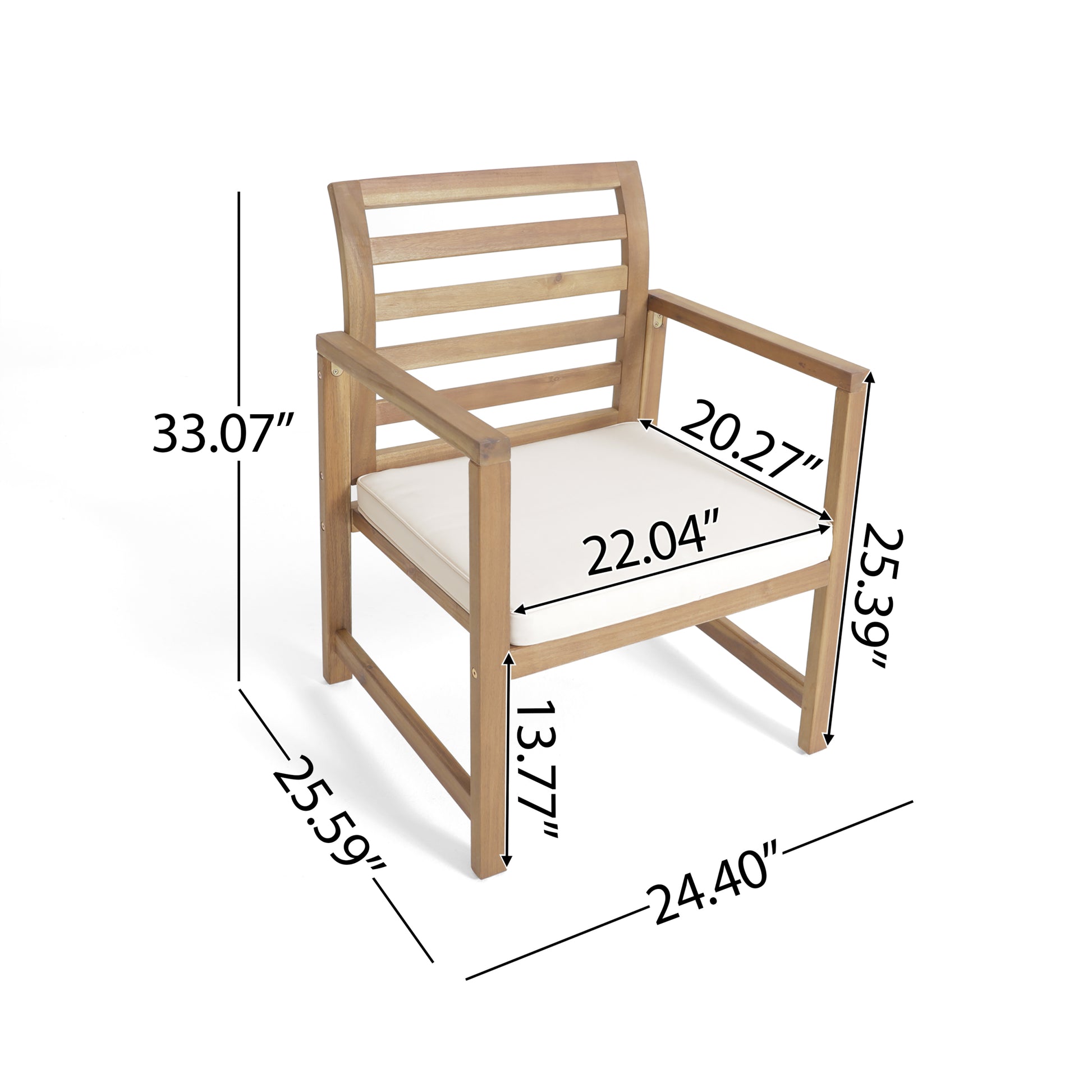 Outdoor Acacia Wood Club Chairs, 2 Pcs Set, Natural Stained White, 25.5"D X 24.5"W X 33.0"H Natural Acacia Wood