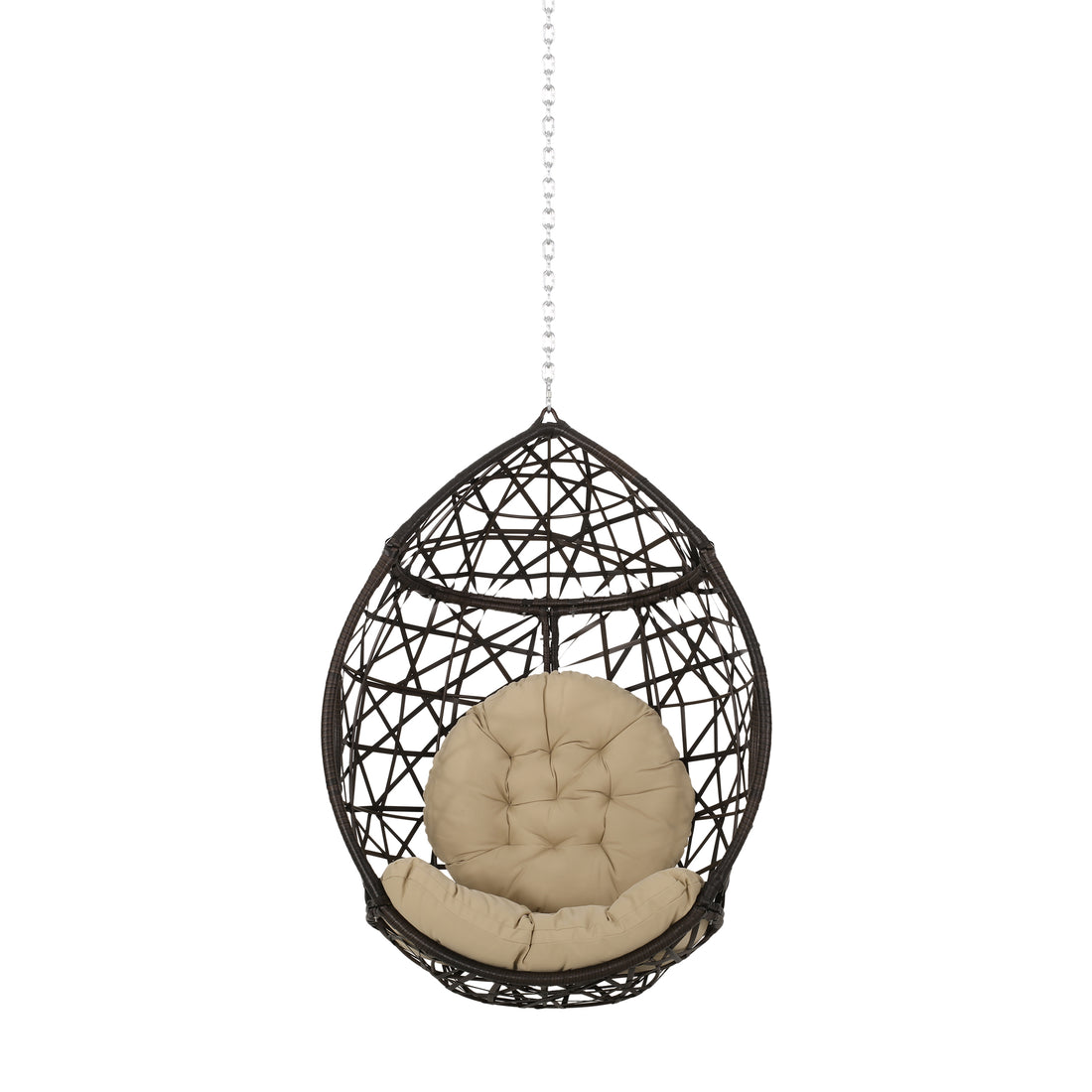 Los Alamitos Hanging Chair With 8Ft Chain Brown Pe Rattan Iron Waterproof Fabric