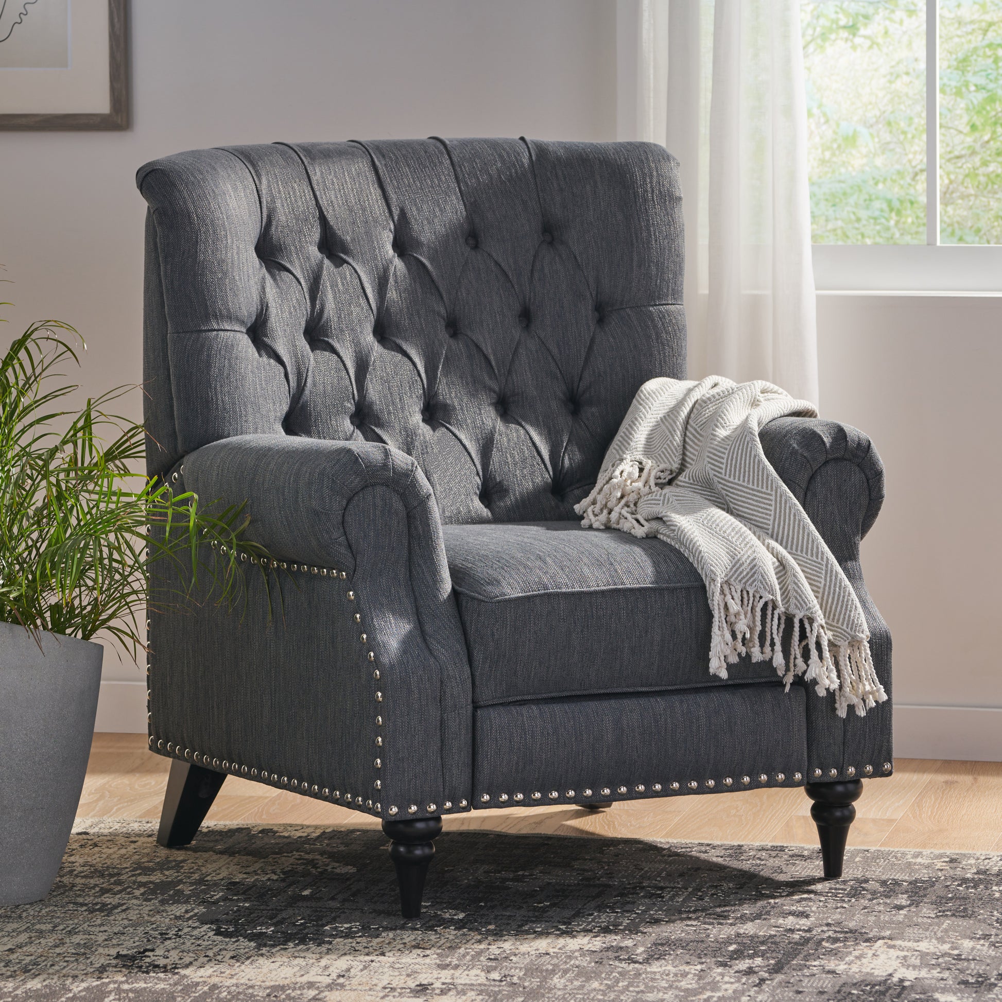 Classic Style Charcoal Fabric Push Back Chair Charcoal Fabric