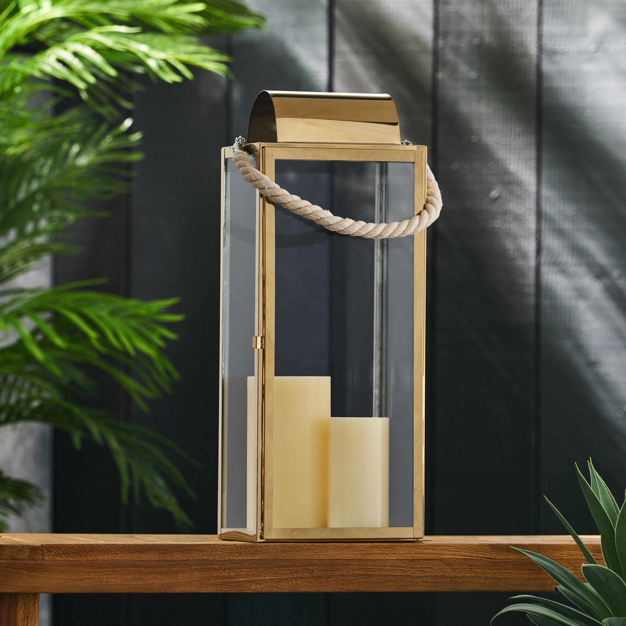 Larry 22"H Stainless Steel Lantern Gold Stainless Steel