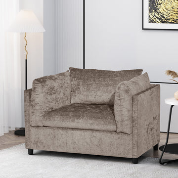 Club Chair Beige Brown Fabric